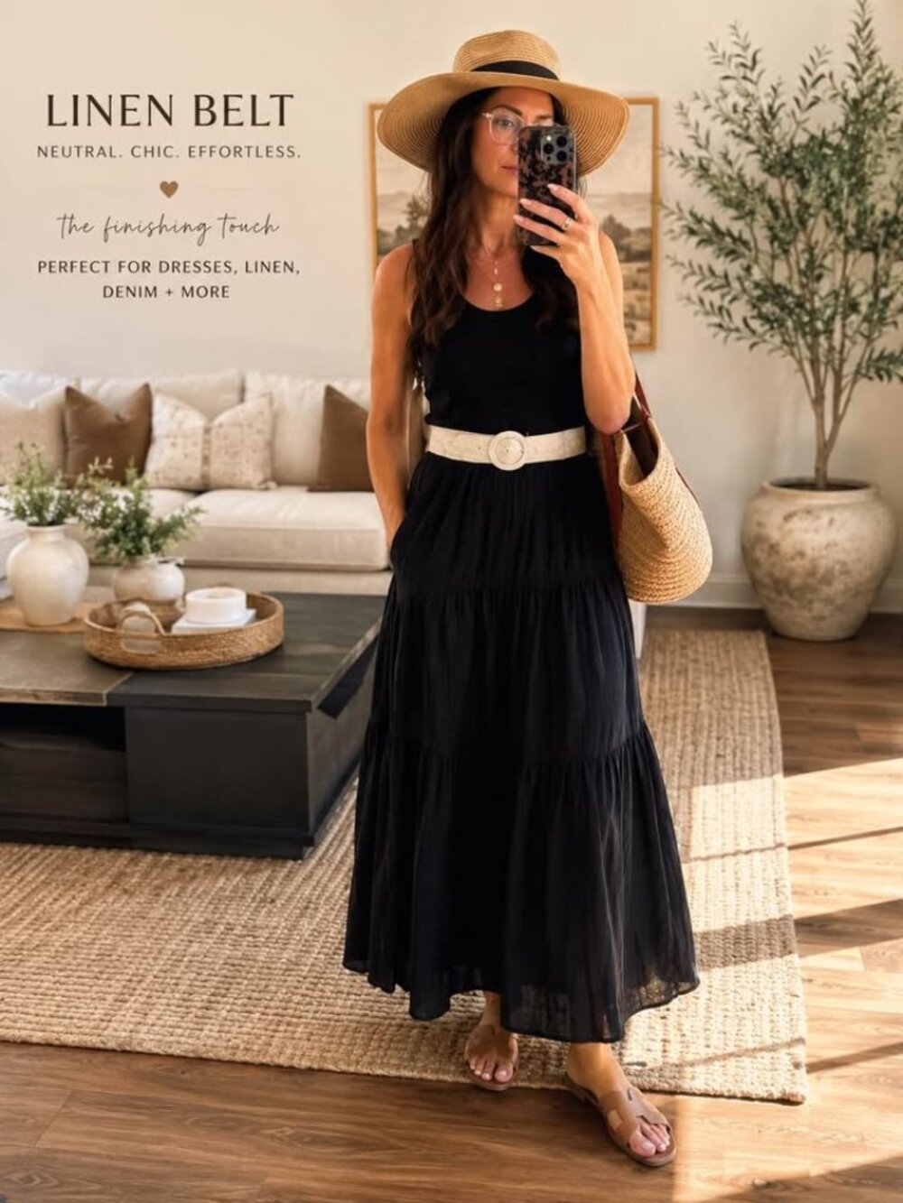 Cream Linen Waist Belt with Covered Round Buckle – Small/medium